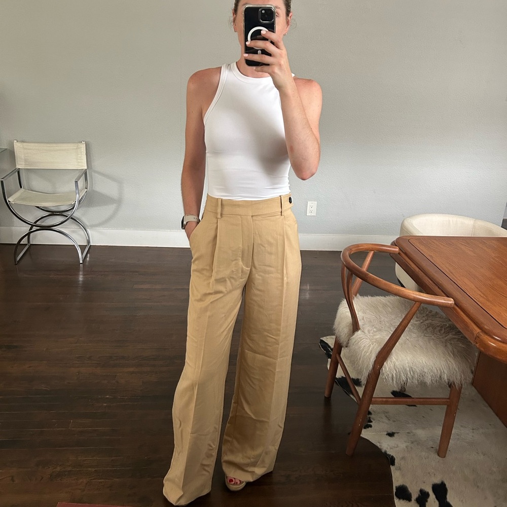 ZARA lightweight khaki pleated wide leg trousers size xs